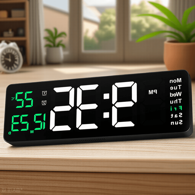 PTOOTP 1Pc Black Digital Wall Clock with Countdown Timer Date and Weekday Display for Wall
