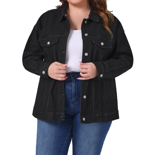 Chaqueta de mezclilla para mujer de tallas grandes Agnes Orinda con capucha desmontable con cordón y bolsillos, chaquetas de mezclilla 3X negra