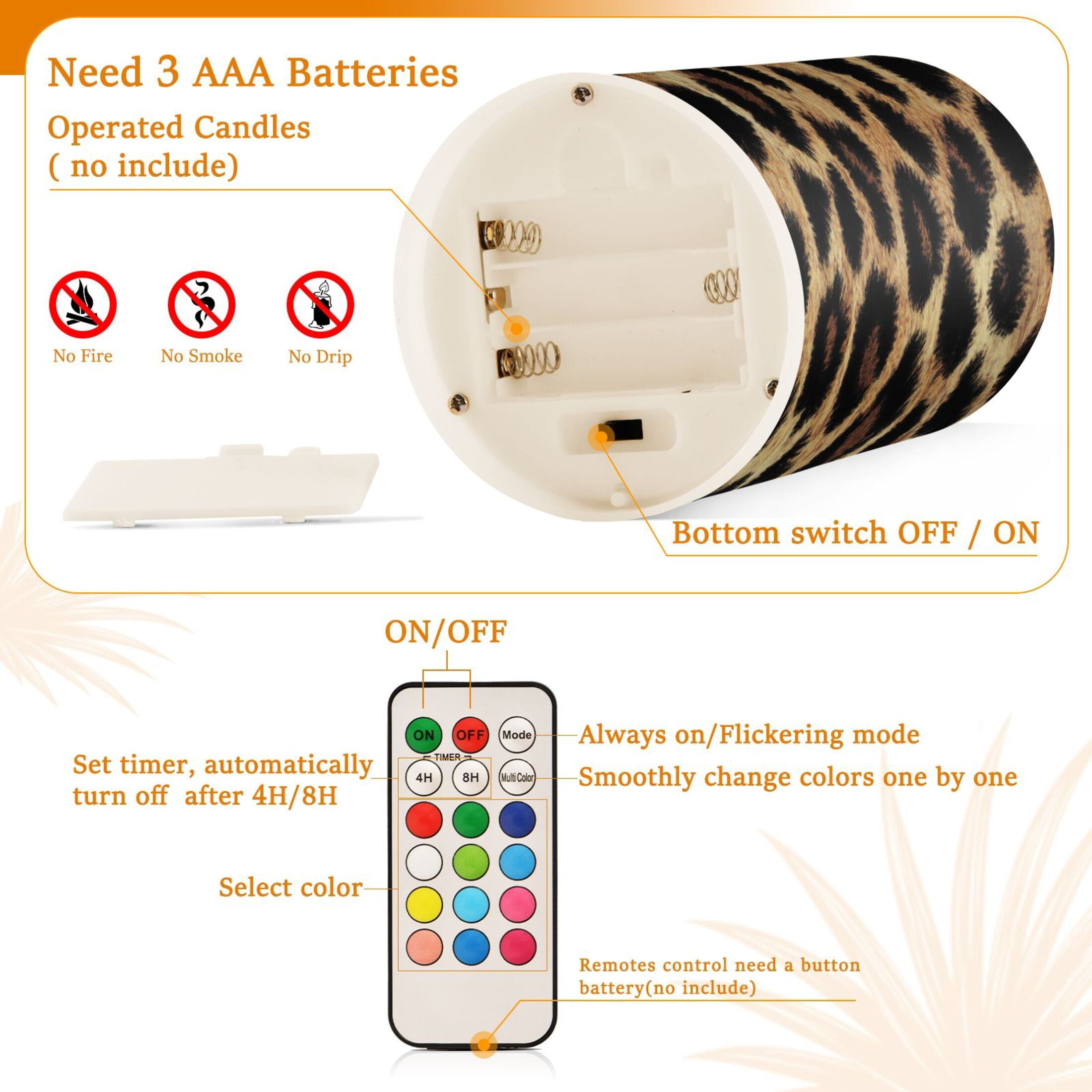 2 PCS Flameless Candles with Remote Timer LED Battery Operated Flickering Candle Light for Wedding Table Home Decoration Gifts Leopard Print Fabric Texture