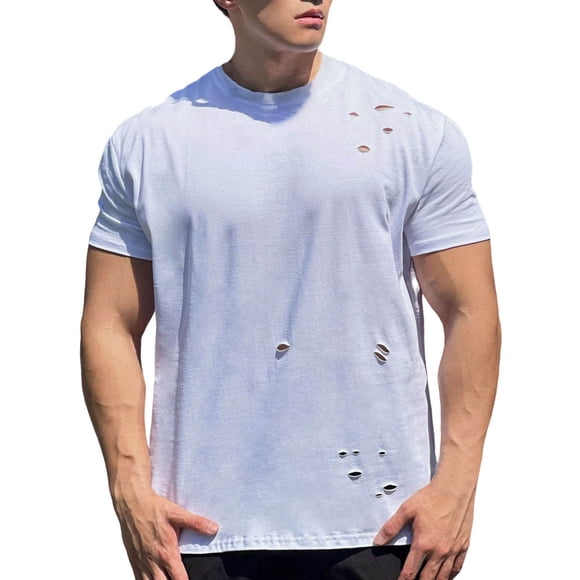 LUOGENLI Male T-shirts for Mens Men's Basketball Autumn Running Stretch Sports T Shirt Round Neck Fitness Short Sleeve Raglan Solid Color T Shirt Mens T-shirts Graphic Tees Vintage Easter White XL
