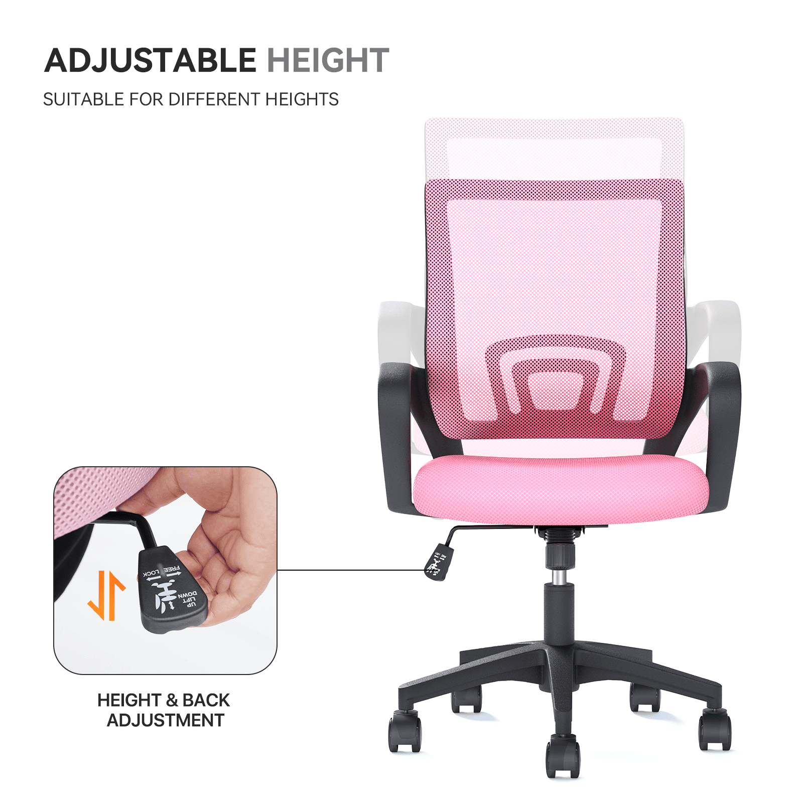 OSM 2-Pack Ergonomic Mesh Office Chairs, Mid-Back Desk Chair with Lumbar Support, Swivel Computer Task Chair for Home Office, Gaming & Study, 300 lbs Capacity, Pink