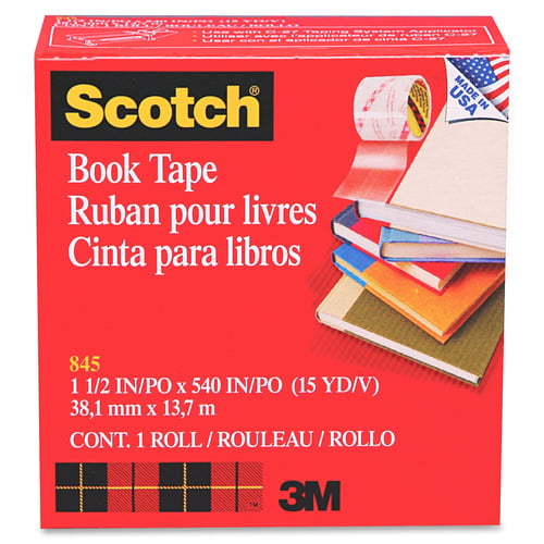 Book Repair Tape, 1 1/2 x 15yds, 3 Core, Clear, Sold as 1 Roll 