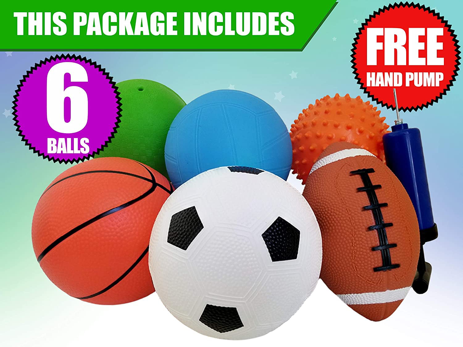 Set Of 6 Sports Balls With 1 Pump 5 Soccer 5 Basketball 5 Volleyball 5 Playground 5 Knobby Ball And 6 5 Football Best Toy Gift For Kids Toddler Boys And
