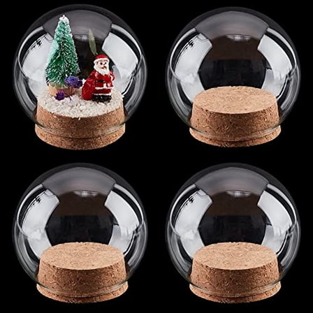 DIY 4 Sets Round Glass Dome with Cork Base Clear Cloche Bell Jar Bottles Dome Decorative Jars Display Case for Flower Storage Home Christmas Party Favor Decoration 3.1x3.1inch DIY