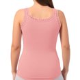 thumbnail image 4 of MOJOGO Women's Plus Size Undershirts Rib Knit Cami Top Lace Trim Round Neck Sleeveless Tops Stretchy Tank Top Daily Wear Pink L, 4 of 7