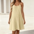 thumbnail image 2 of Lmueinov 2026 Women's Spaghetti Strap Gathered Neck Cotton Linen Shift Dress, Soft Breathable Loose Casual Daily Vacation Beach Mini Slip Dress S-2XL, 2 of 7