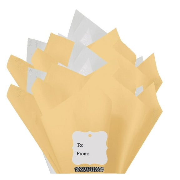 100Sheets French Vanilla and White Gift Wrap Pom Pom Color Tissue Paper Mix with 12 To From Gift Tags & Twine