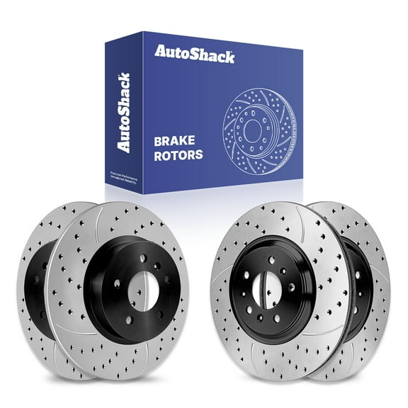 AutoShack Front Vented & Rear Solid Drilled & Slotted E-Coated Brake Rotors 4-PC Set Replacement for 2006-2011 Buick Lucerne 2006-2011 Cadillac DTS ShadowGuard