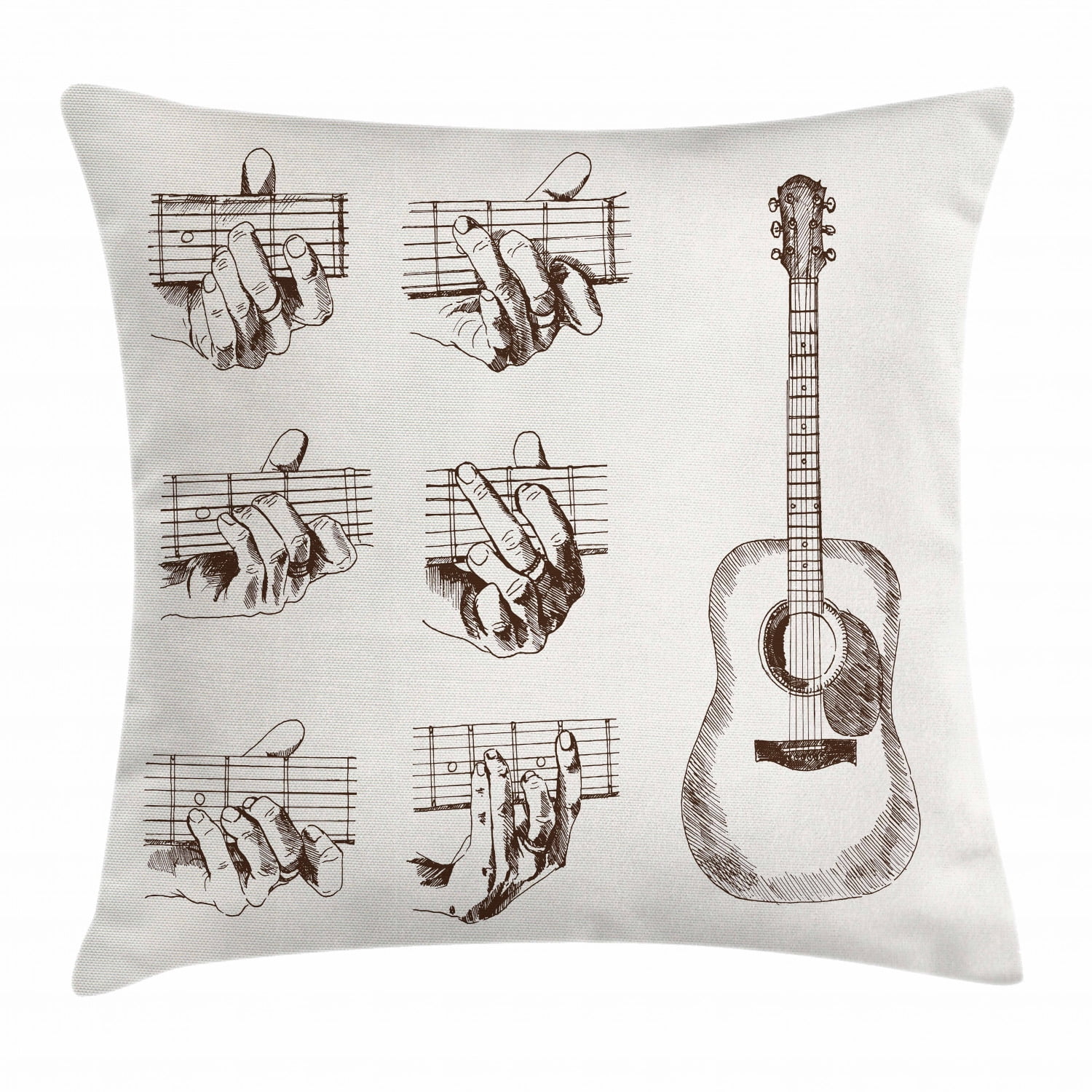 Guitar Throw Pillow Cushion Cover Sketch Art Style Instrument And