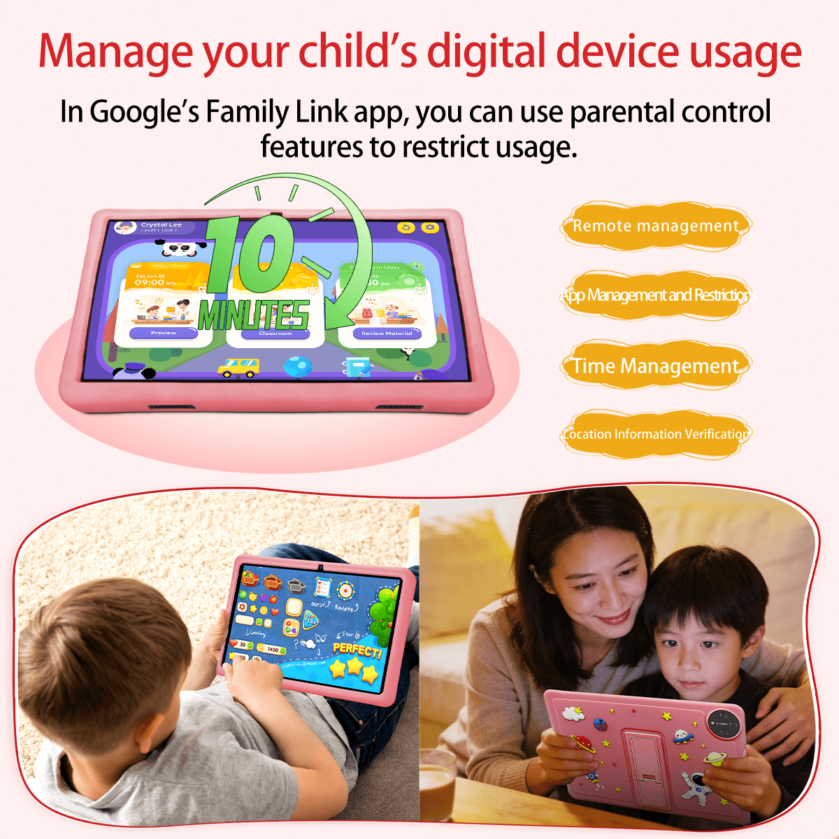 FERATINO Kid Tablet,10inch Ttablet with Parental Control,Google Kids Space, Android Tablet for Kids