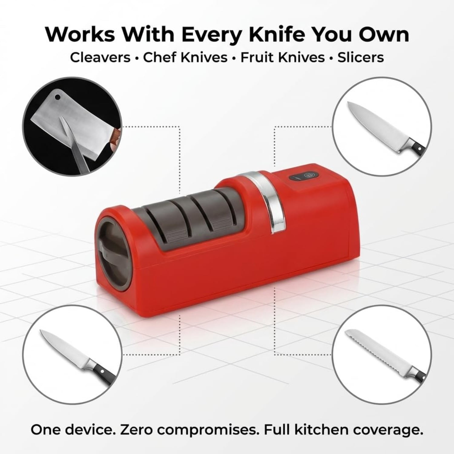 Electric Knife Sharpener for Kitchen Knives – Cordless Rechargeable Professional Sharpening Tool, Automatic Sharpener with Grinding Wheel & Strong Suction Base