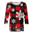 thumbnail image 4 of Bcresic Xmas Snowflake 3/4 Sleeve Shirts for Christmas Womens Casual Crewneck Tunic Tops Classic Basic Tees Cute Christmas Printed T-Shirts Loose Comfy Blouse Pullover Top,01F_Red,XX-Large, 4 of 5