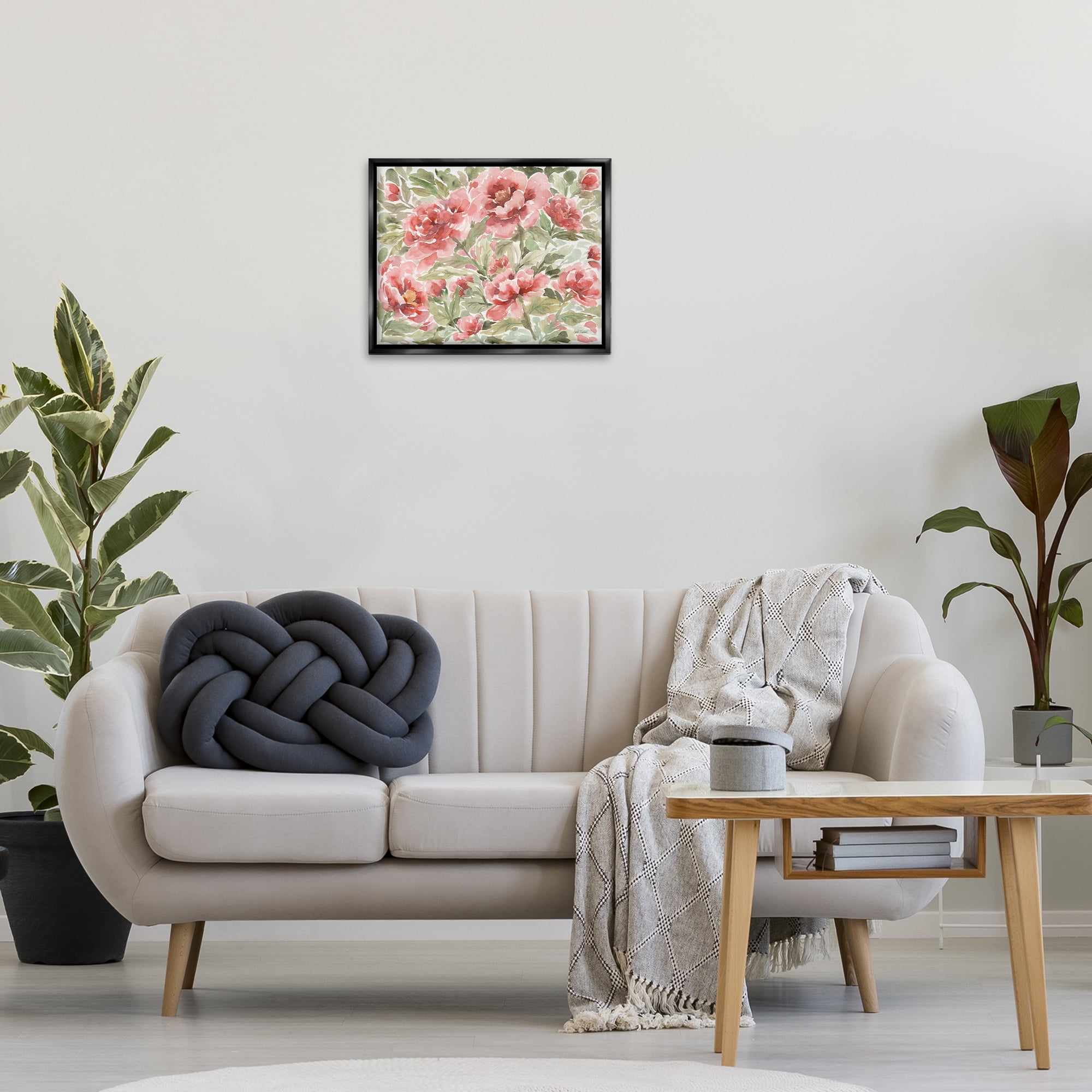 Stupell Industries Pink Peonies Pattern Botanical & Floral Painting Black Floater Framed Art Print Wall Art, 21 x 17