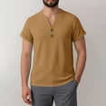 thumbnail image 3 of hotojiny Mens Casual Henley Shirt Short Sleeve V Neck Breathable T-Shirts Summer Beach Travel Cotton Linen Tshirts with Buttons, 3 of 6