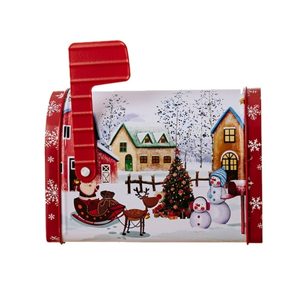 Christmas Mailbox Tin with Flag for Candy Storage and Festive Decor