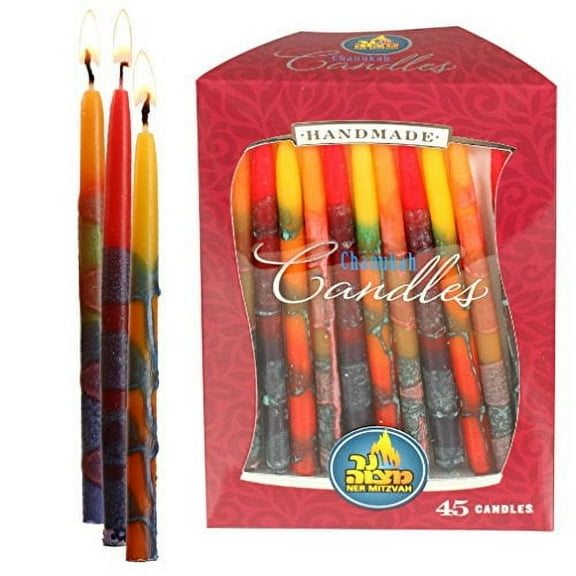 Ner Mitzvah, Multicolor Premium Handmade Hanukkah Menorah Candles - Standard Size (45 Pack)
