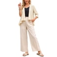 thumbnail image 2 of INSPIRE CHIC Women's Linen Cardigan Summer 2026 3/4 Sleeve Open Front Loose Cover Ups Lightweight Shrug L Beige, 2 of 6