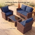 thumbnail image 2 of POTEBAN Patio Wicker Furniture Set, 4-Piece Wicker Outdoor Conversation Set with Coffee Table, Brown Rattan Sofa Set for Balcon, Backyard, Navy Blue, 2 of 7