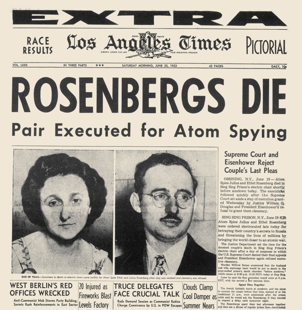 Rosenberg Execution 1953 Nheadline From The Los Angeles Times 20 June ...