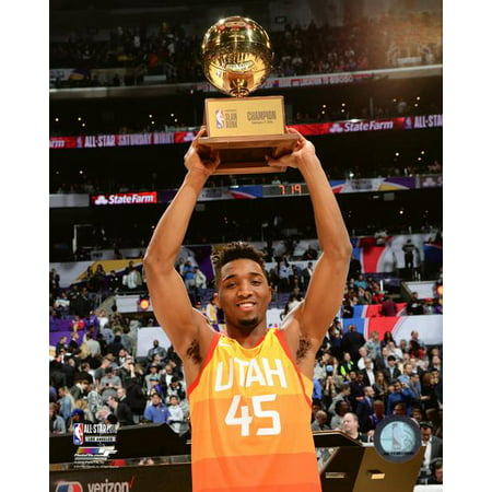 Donovan Mitchell with the Slam Dunk Contest Champion Trophy 2018 NBA All-Star Game Photo