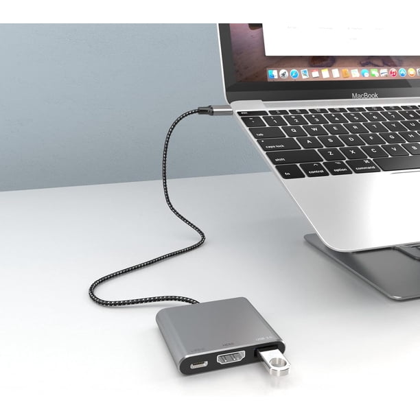 Adaptador USB C a HDTV, convertidor AV multipuerto tipo C con salida HDTV 4K, USD 3.0 y carga rápida USB-C de 100 W, compatible con / Pro Air, Pro y otros dispositivos USB-C