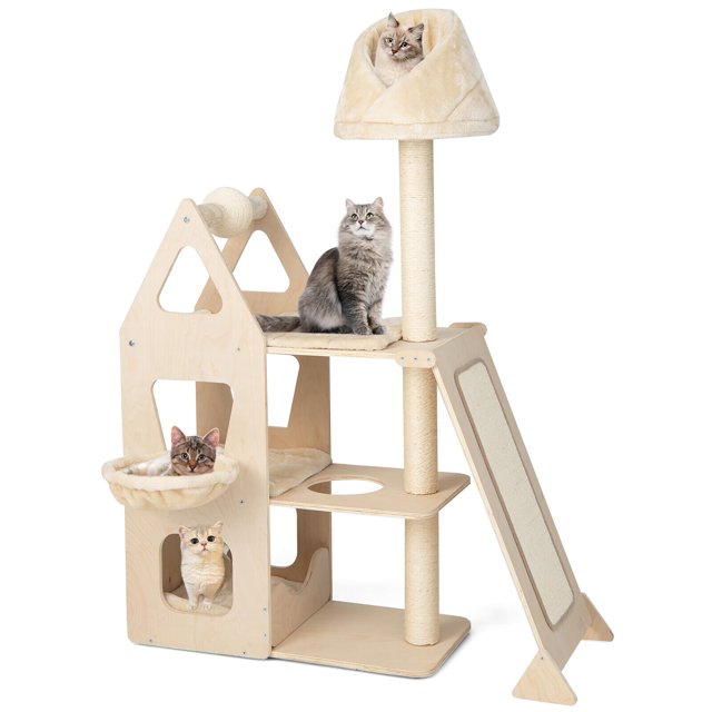 Gymax 52'' Tall Cat Tree w/ Scratching Post Ball & Board Plush Condo Padded Perch
