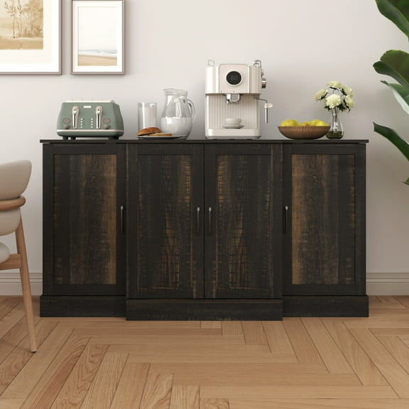 NAIYUFA Buffet Cabinet with 4 Doors,Storage,Farmhouse Sideboard ,Cabinet with Doors,Kitchen Buffet Storage Cabinet with Adjustable Shelves,Coffee Bar Station Table for Dining Room,Living Room