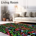 thumbnail image 2 of ODIKA 3'x5' Machine Washable Non-Slip Area Rug, Nordic Inspired Holiday Sloth Motif with Winter Forest Accents High Traffic Rug with Pad, Black, 742842, 2 of 8
