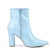 thumbnail image 3 of BLISSFUL STEP Women's Boots Pointed Toe Zipper Patent Leather Ankle Chunky Boots Sky Blue 8, 3 of 5