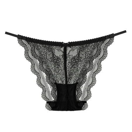 

COBKK Seamless Briefs For Women Sexy Lace Underwear Lingerie Thongs Panties Ladies Hollow Out Underwear Womens Underwear Breathable Black L