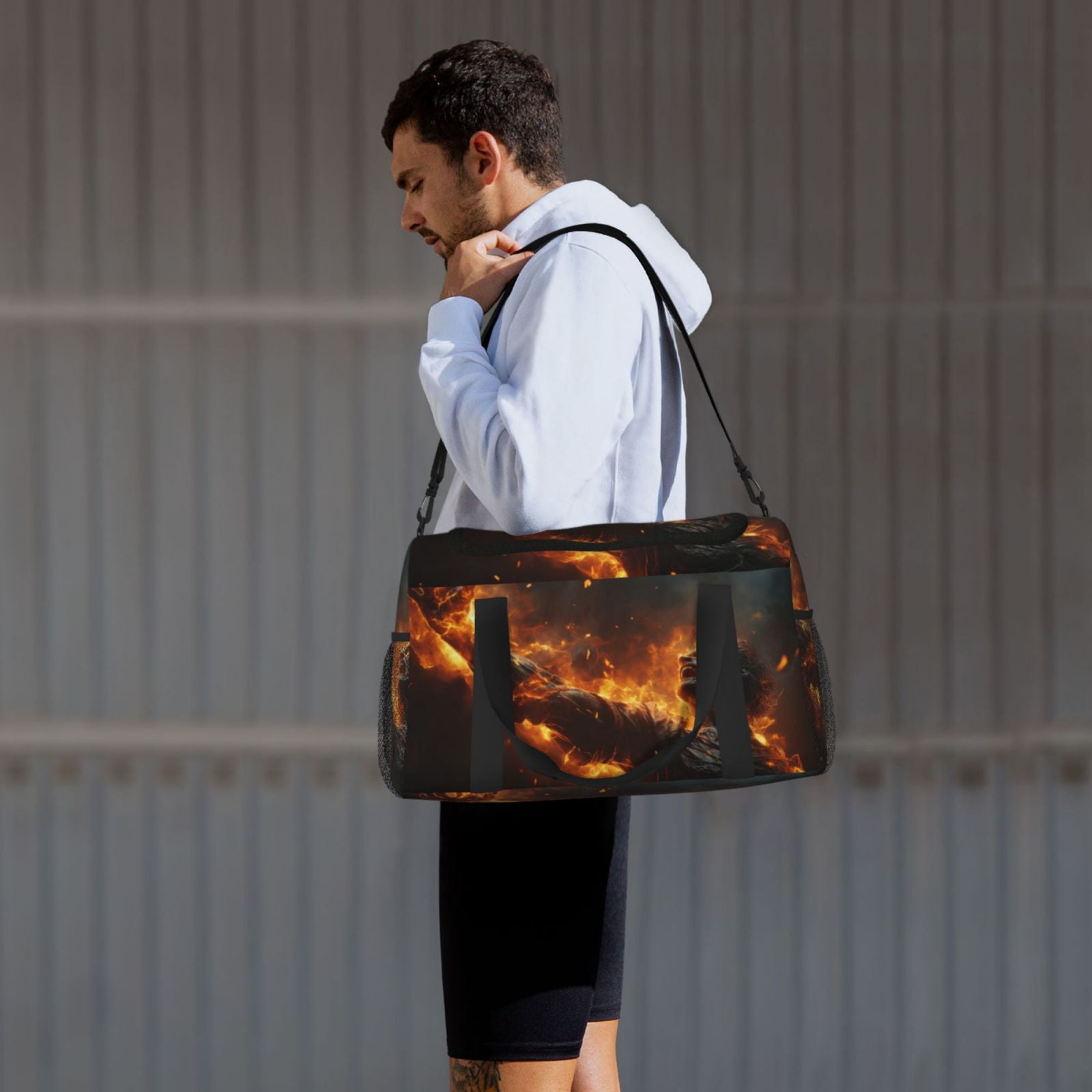 Fuzoiu Cool Fire Man Print Travel Duffle Bag,Carry On Tote Bags,Duffel Bag,Sport Gym Bag, Hospital Bag for Labor and Delivery, Overnight Bag,Luggage Bag