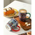thumbnail image 4 of 16 oz Coffee Mugs Set of 4, Large Ceramic Coffee Cups, Colorful Mugs Set with Handles for Latte, Hot Cocoa, , Housewarming , Dishwasher & Microwave Safe, Bohemian, 4 of 6