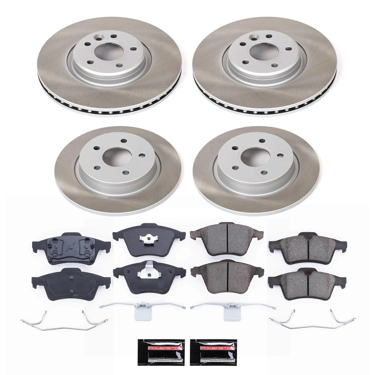 PowerStop Front and Rear Semi-Coated Rotor and Low-Dust Ceramic Brake Pad Kit SC5470
