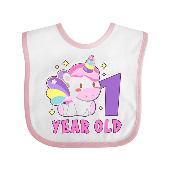 Inktastic 1 Year Old with Cute Unicorn Birthday Girls Baby Bib