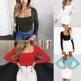 thumbnail image 2 of Lokieas Women's Long Sleeve Solid Square-Neck Blouse Long Top Loose T-shirt, 2 of 6