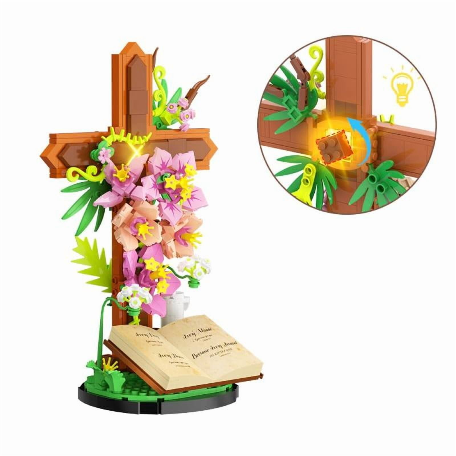 MOC Jesus Building Block Set Christian Cross Flower with Floral Elements Model Building Block 363PCS 10.31*10.63*4.49in