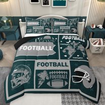 Homewish Sport Football Full Size Comforter Sets 3-Piece for Teens Boys Girls,Ball Gamer Bedding Comforter Set,Grey Green Lightweight Bedding Sets,Microfiber Bedroom Decor,Reversible