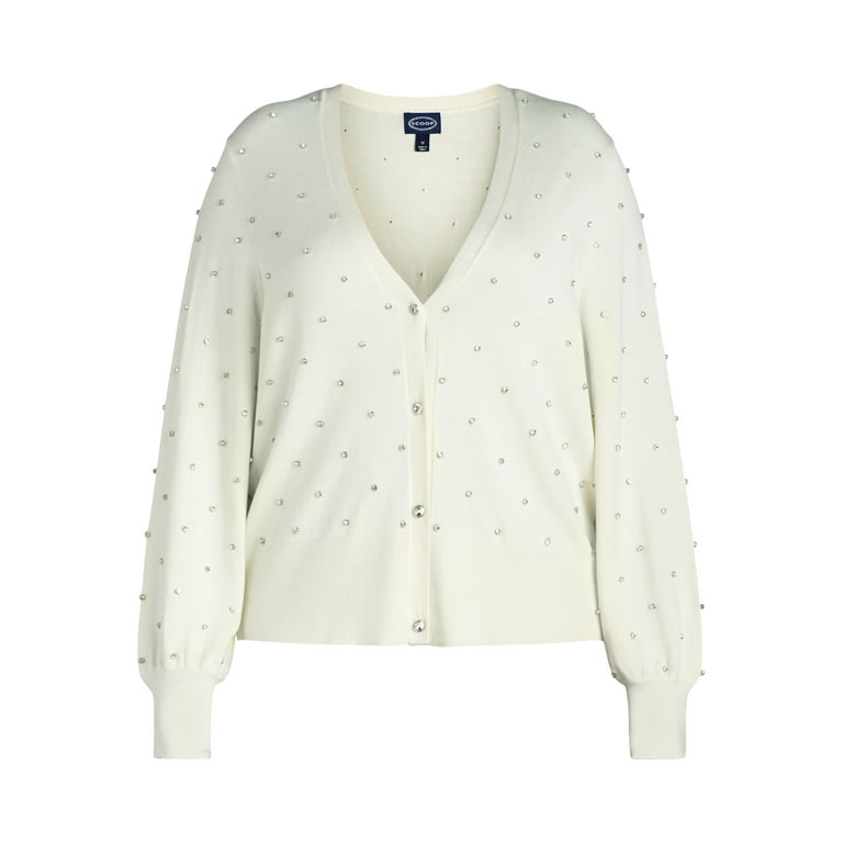 Scoop Women's Rhinestone Cardigan Sweater, Lightweight Scoop Women's Rhinestone Cardigan Sweater, Lightweight