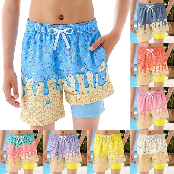 FASHOFT Blue Ice Cream Boys Swim Trunks with Compression Liner Baby Toddler Kids Swimwear Summer Beach Board Shorts Green 2-3 Years