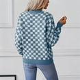 thumbnail image 4 of Vivianyn HD Women's Checkerboard V Neck Sweater, Long Sleeve Casual Knit Pullover,Blue,Size S-XL, 4 of 9