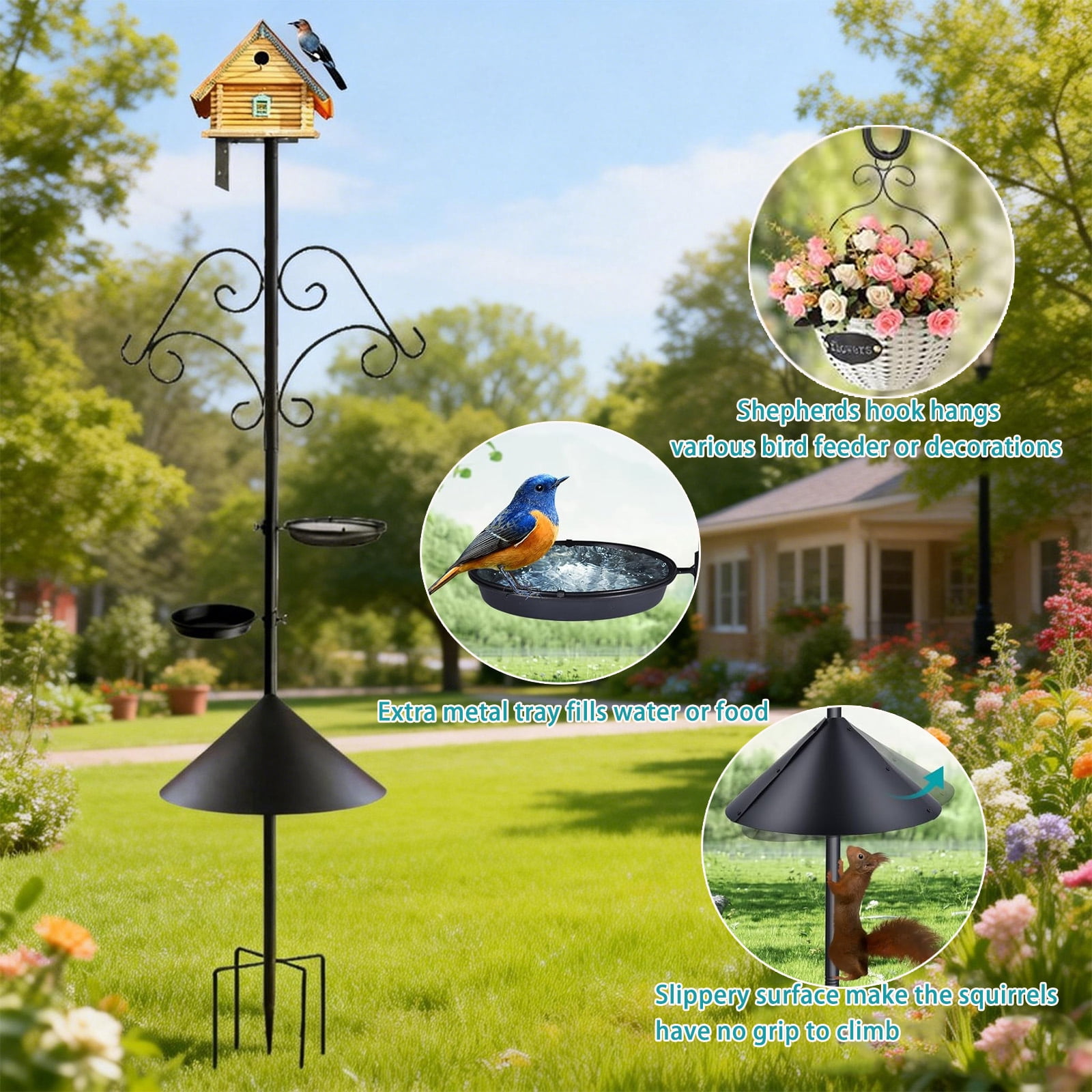 Bird Feeder Pole Stand,92 Inch House Pole for Outdoors Weather Station,Heavy Duty Metal Mount Kit Adjustable Multifunctional Bird Feeder Stand