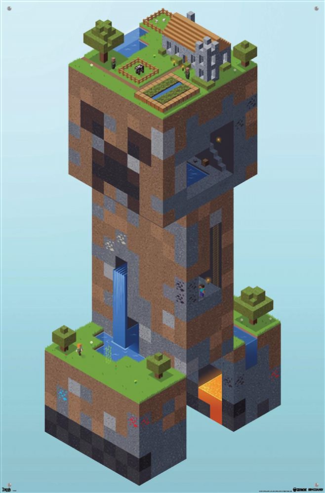 Minecraft - Creeper VIllage Wall Poster with Push Pins, 22.375" x 34"