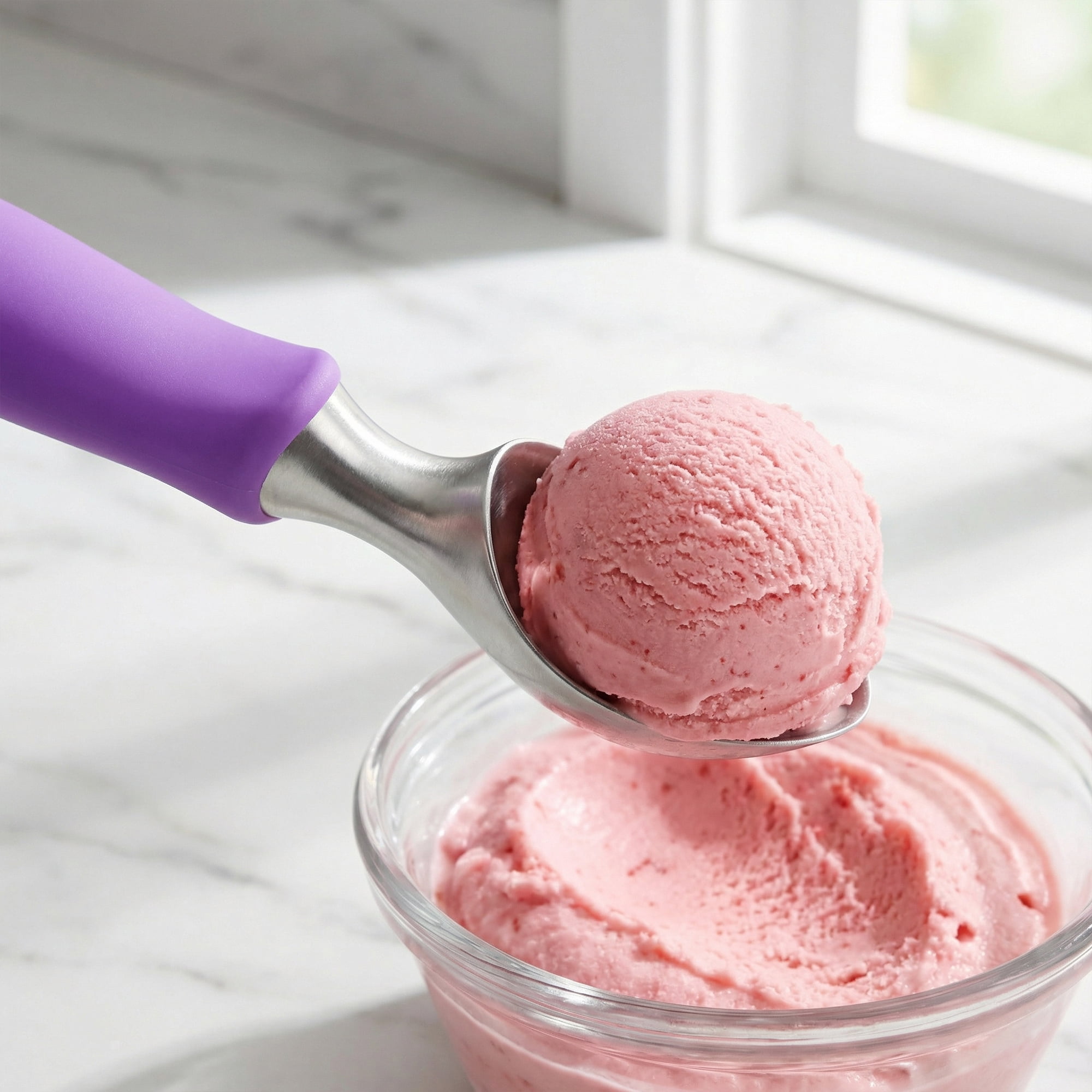 Unique Bargains Stainless Steel Ice Cream Scoop for Easy Use and Clean Purple 8.9in