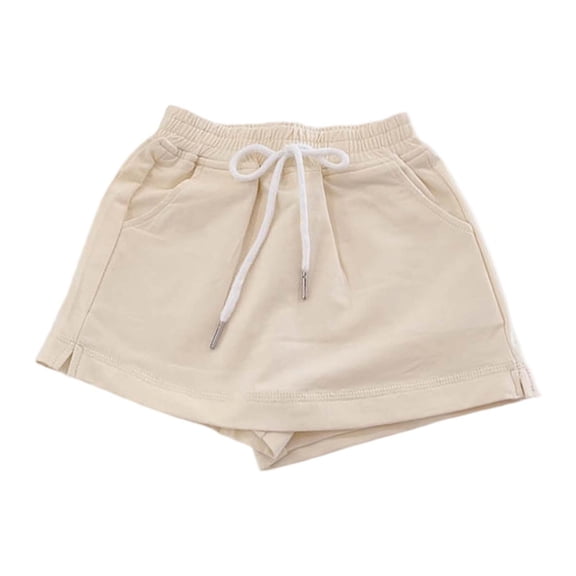 VNKIDY Girls Kids Solid Color Drawstring Waist Skort Elastic Waist Casual Skirt With Inner Shorts Side Pockets For Summer White 3-4 Years
