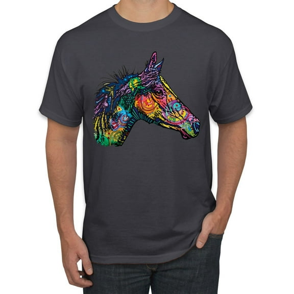 Colorful Neon Horse | Dean Russo Art Animal Lover Men's T-Shirt, Charcoal, 5X-Large