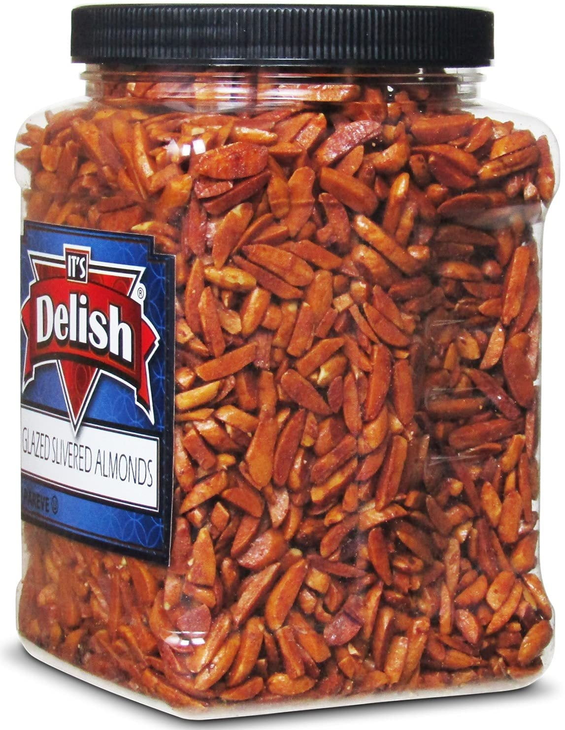 Gourmet Glazed Silvered Almonds by Its Delish, 36 Oz Jumbo Reusable Container Jar  Vegan, Kosher, Non-GMO, No Artificial Flavors  Healthy Protein-Packed Candied Nuts for Dessert, Ice Cream,...