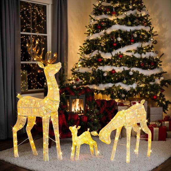 SalonMore Outdoor Christmas Decorations, 3-Piece Lighted Christmas Deer Set  280LED Waterproof Decor for Indoor Outdoor Garden Yard Lawn Holiday Party