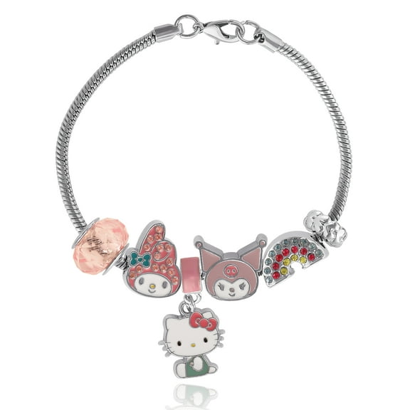 SALLY ROSE Hello Kitty Charm Bracelet for Women, 7" Fashion Sanrio Bracelet with 6 Unique Charms Official License