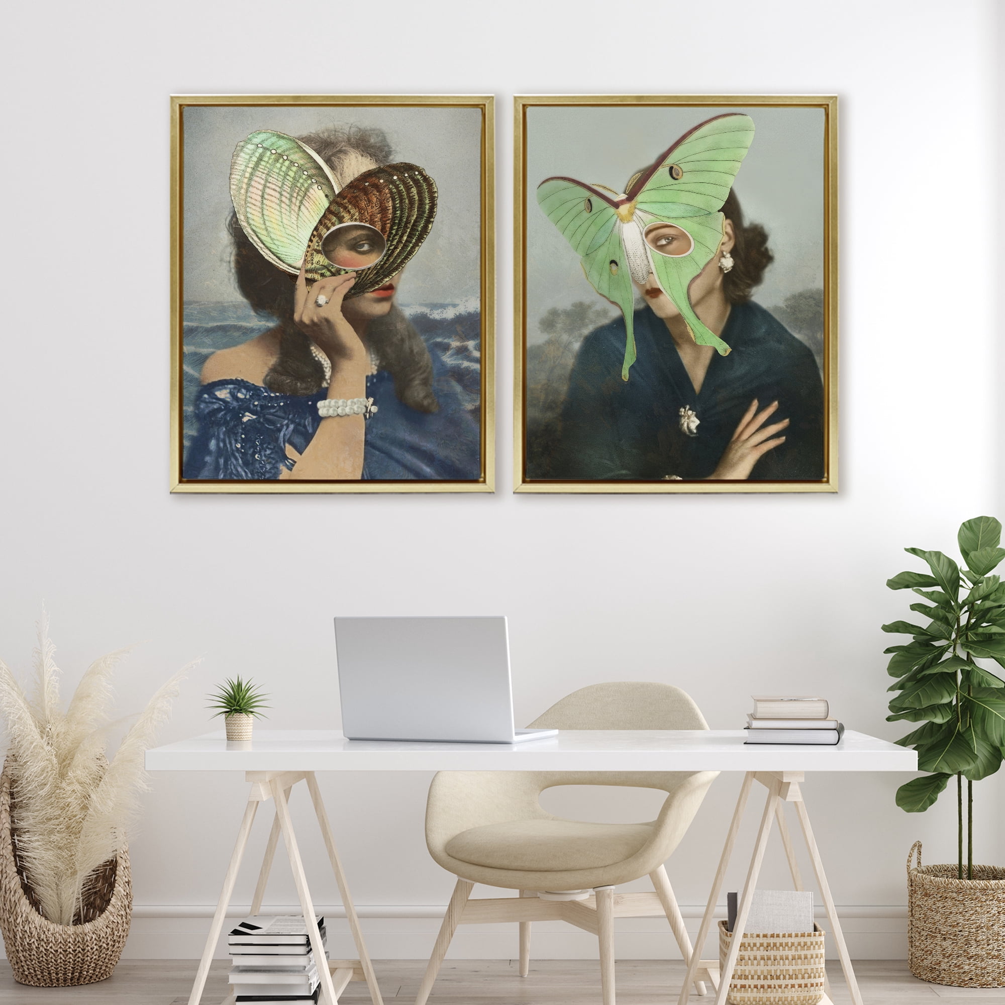 Stupell Industries Naturalist Women Portraits 2 Piece Gold Framed Floater Canvas Set, design by Victoria Barnes