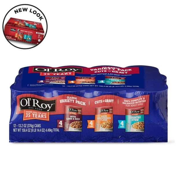 (12 Pack) Ol' Roy Cuts in Gravy Wet Dog Food Variety Pack, Lamb & Rice